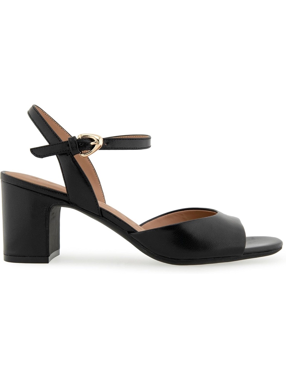 AEROSOLES Black Leather Open-Toe Block Heel Sandal with Ankle Strap - Picture 3 of 5